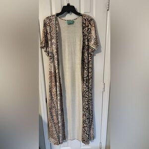 Judith March Size L Duster Kimono Cover Up Boho Pattern Open Front  Has POCKETS!